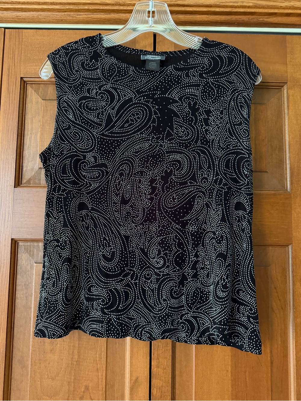 dressbarn Black Sleeveless Studded Swirl Tank Top